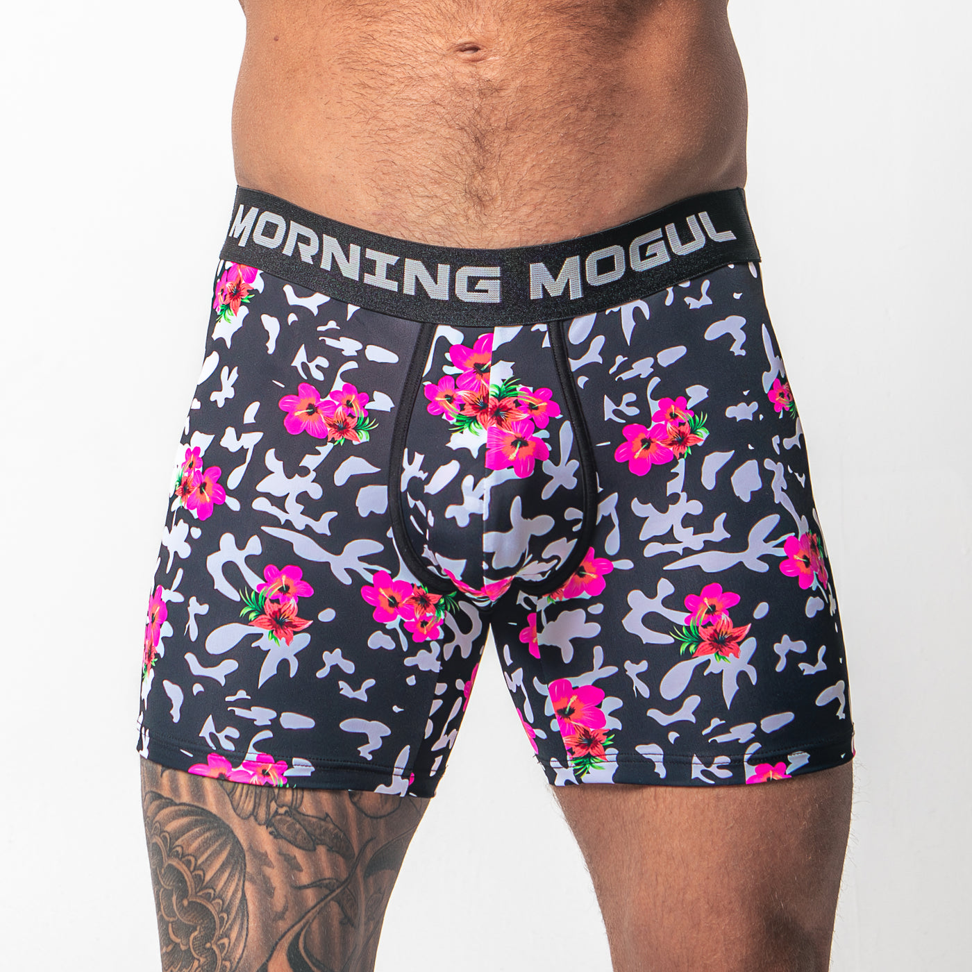 Hibiscus Black And White-Boxer Brief