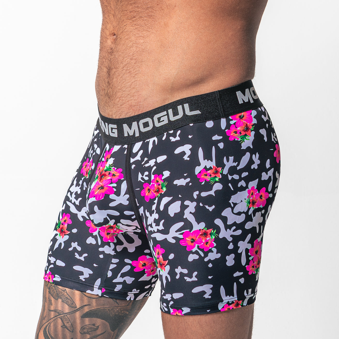 Hibiscus Black And White-Boxer Brief