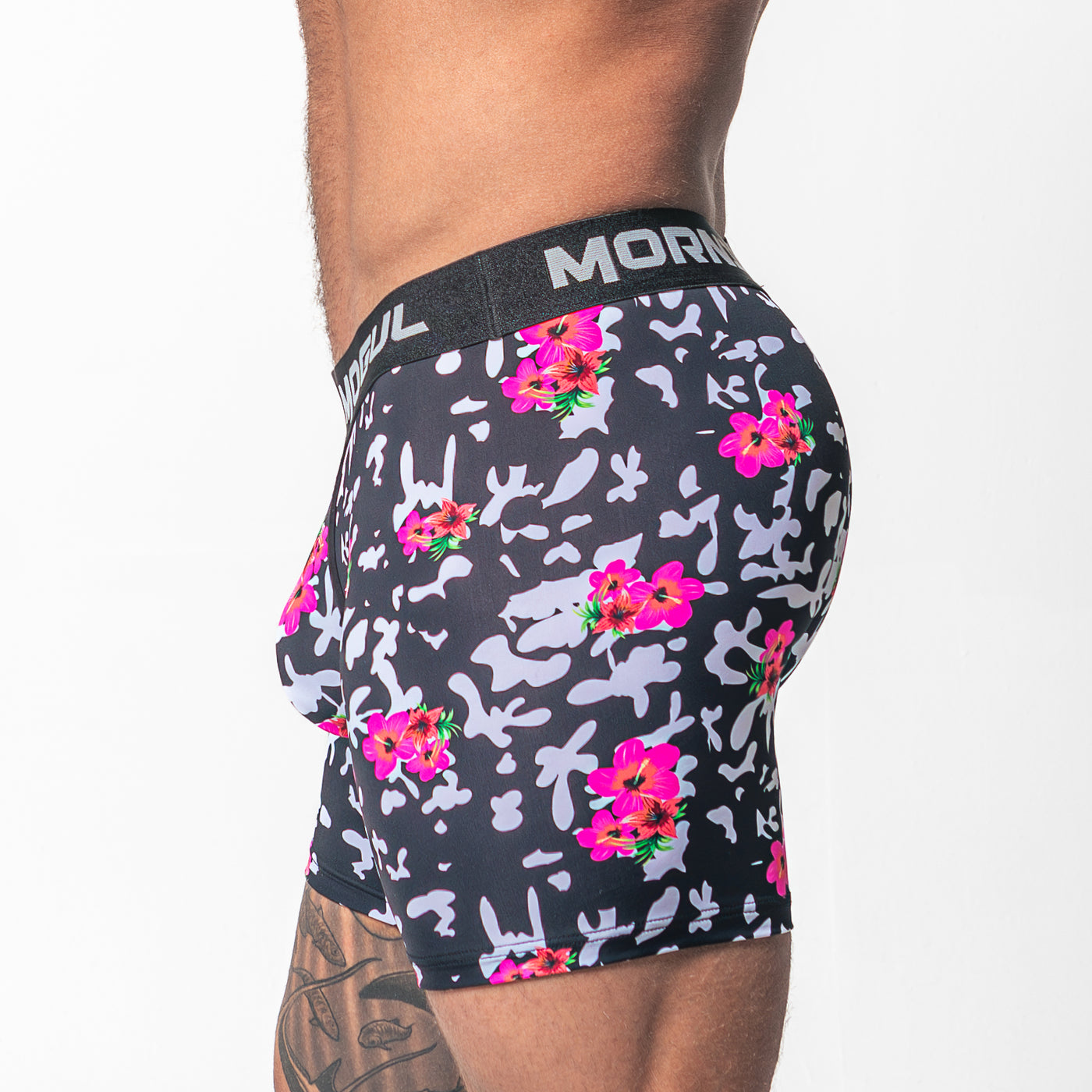 Hibiscus Black And White-Boxer Brief