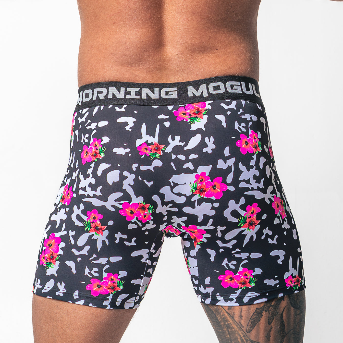 Hibiscus Black And White-Boxer Brief