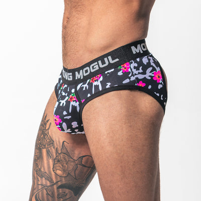 Hibiscus Black And White-Backless Brief