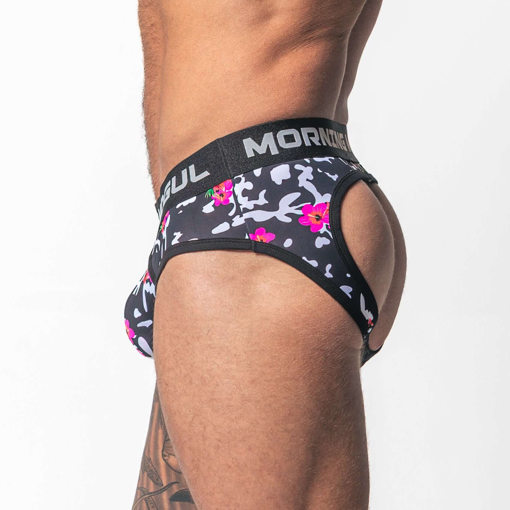 Hibiscus Black And White-Backless Brief
