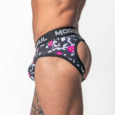 Hibiscus Black And White-Backless Brief